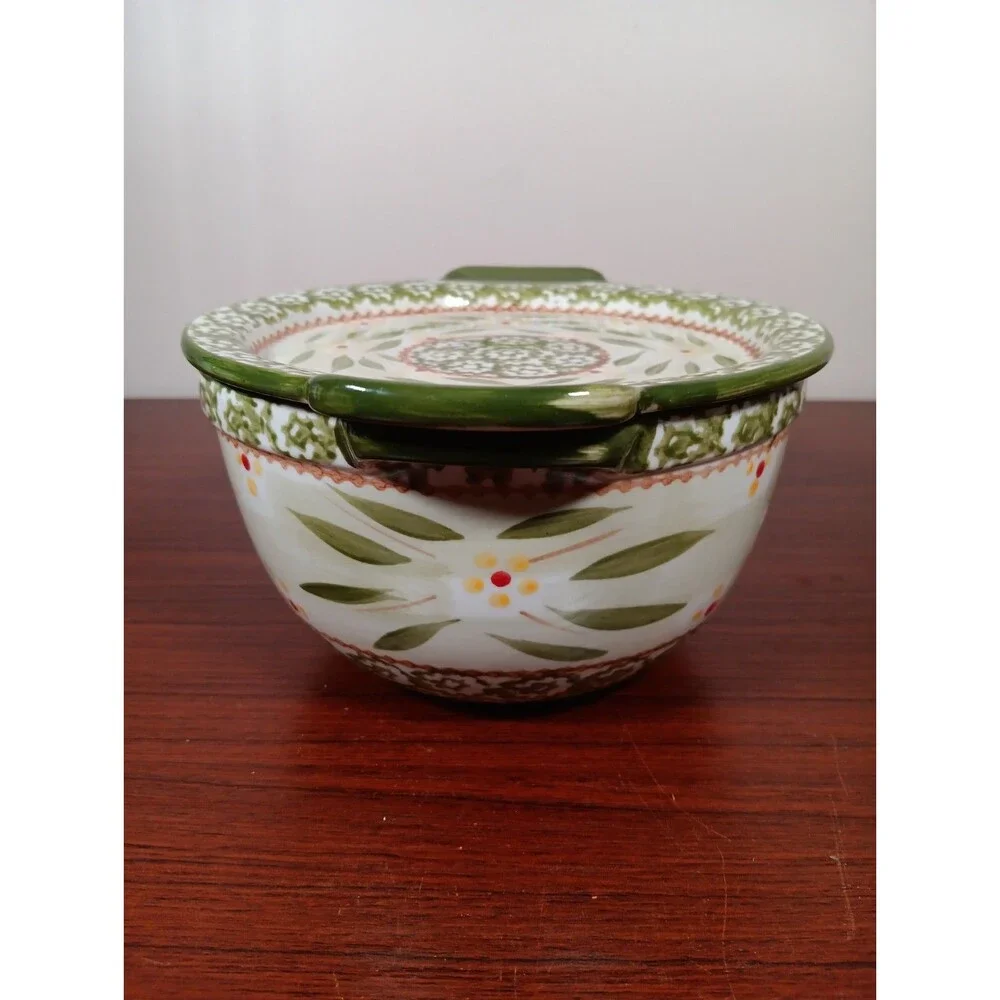 Temp-Tations Old World 1 Quart Serving Mixing Bowl With Lid Green EUC